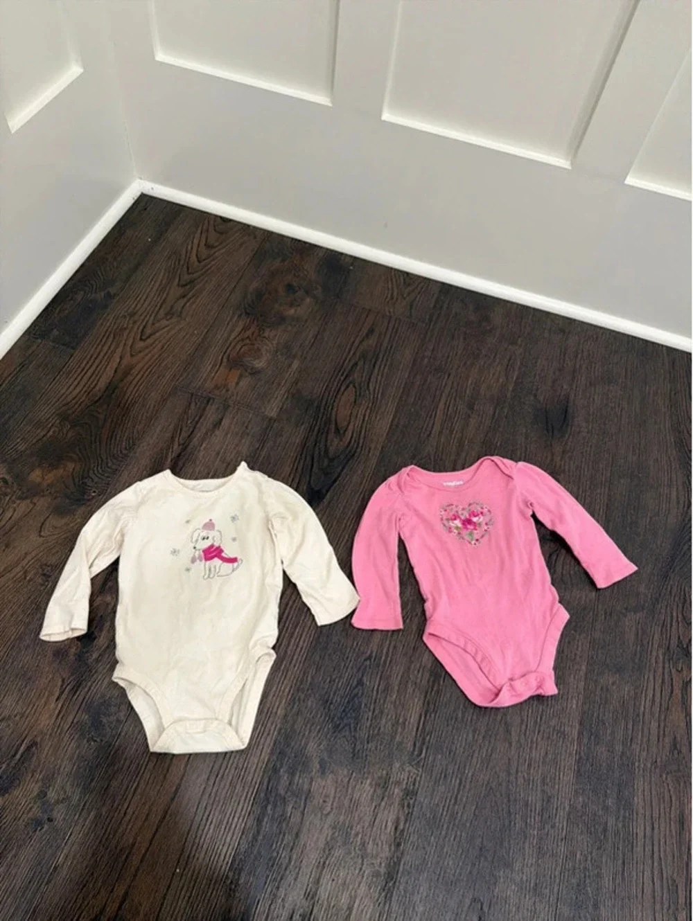 2 baby girl onesies one 18M and 12-18M carters and bundles baby place